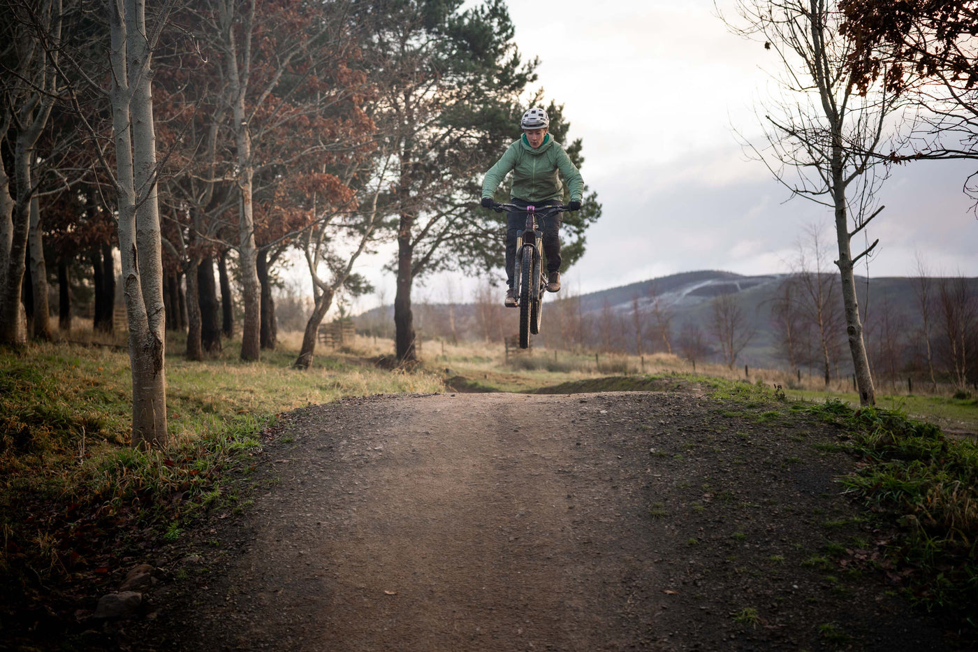 Coach Fi Berry on the Glentress Jumps